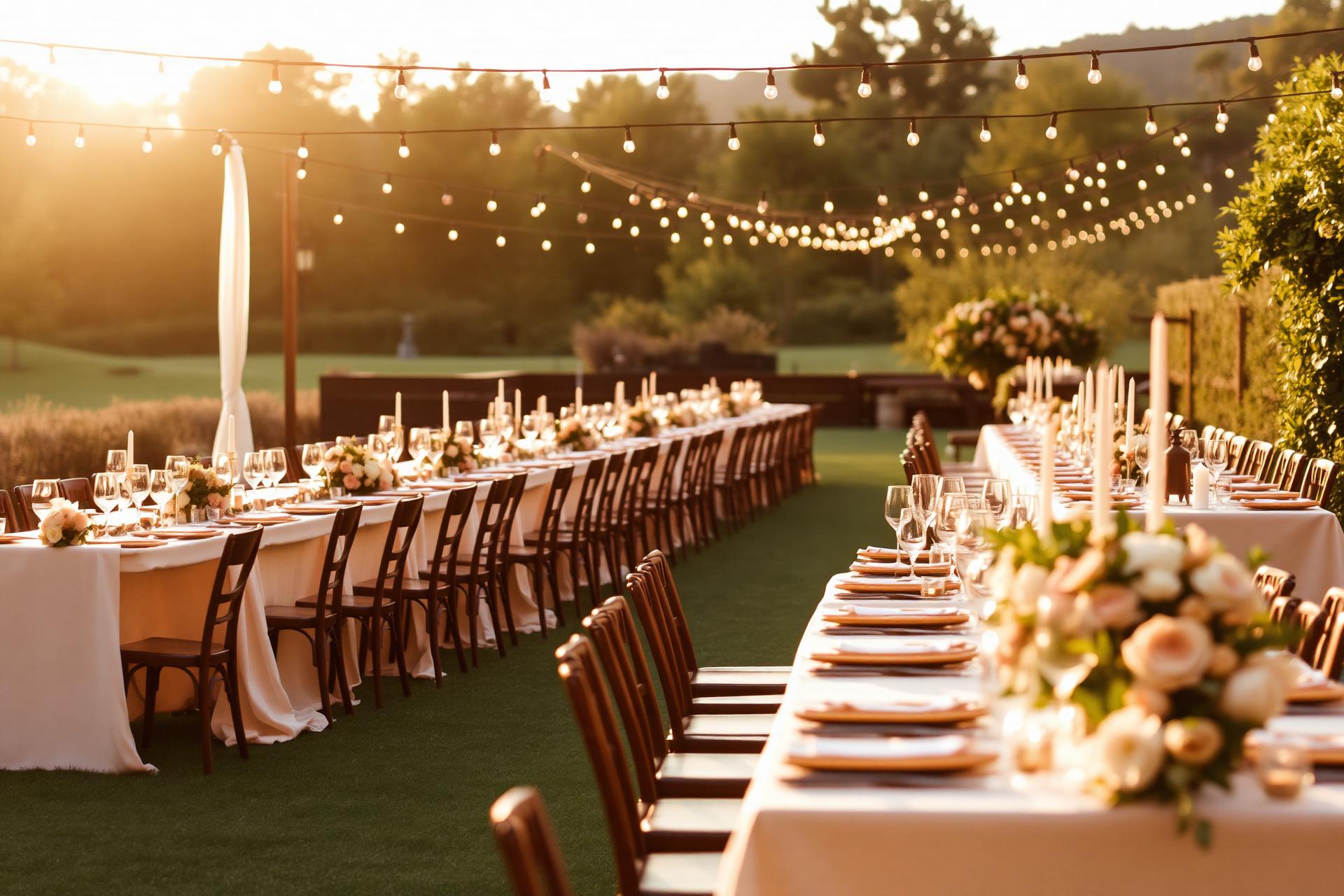 Softly lit celebration table set with candles and greenery